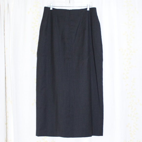 Herman Geist Gray Worsted Wool Maxi Pencil Skirt 18.5" Front Slit Women's M/L - Picture 2 of 9